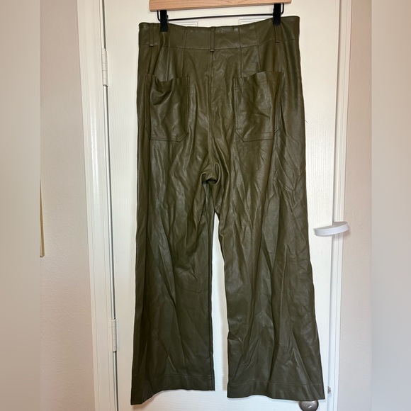 Maeve by Anthropologie The Colette Vegan Leather Wide-Leg Pants Olive Green - Picture 3 of 8